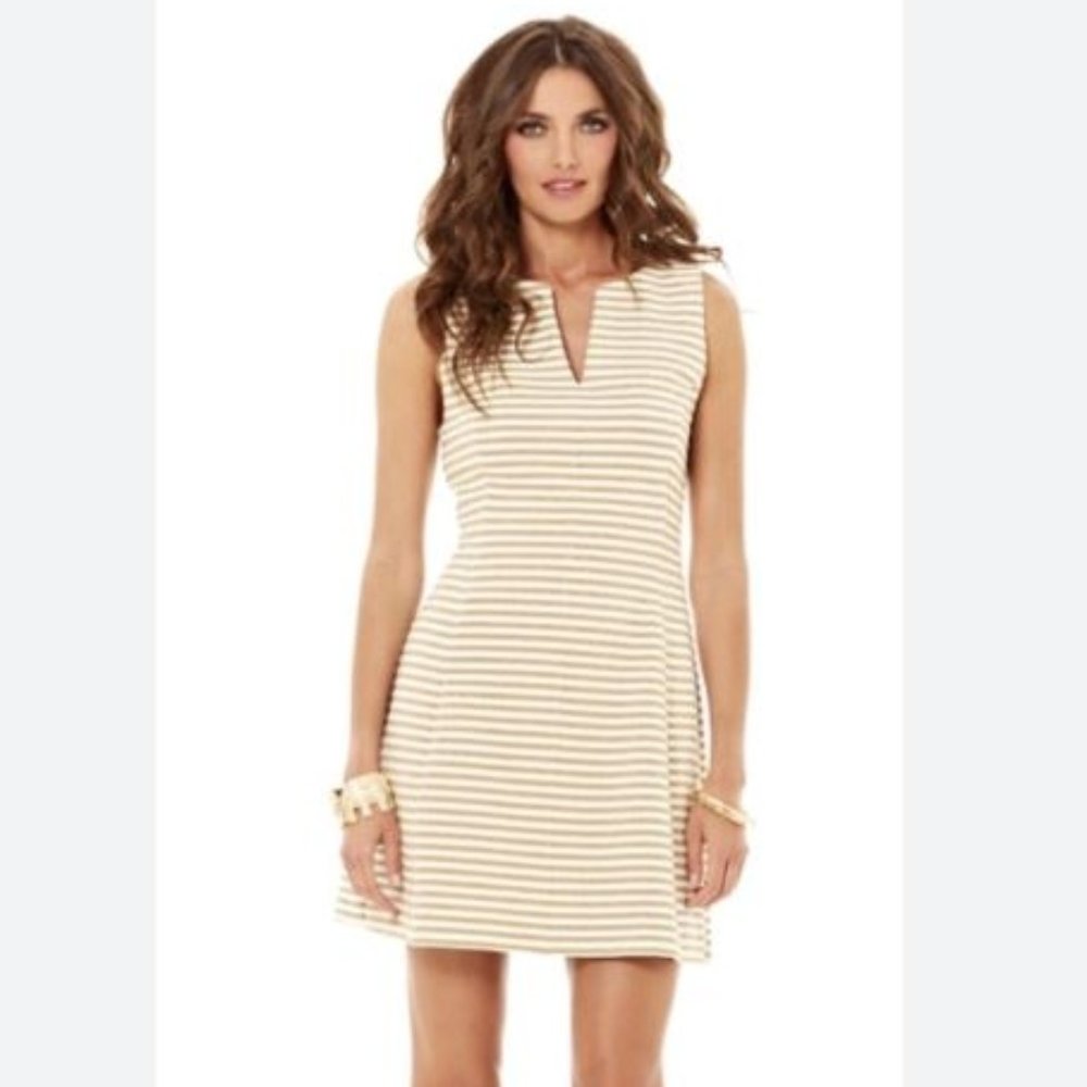 Lilly Pulitzer Brielle Gold Cameo White Ottoman Dress | Gold White | Size XSmall